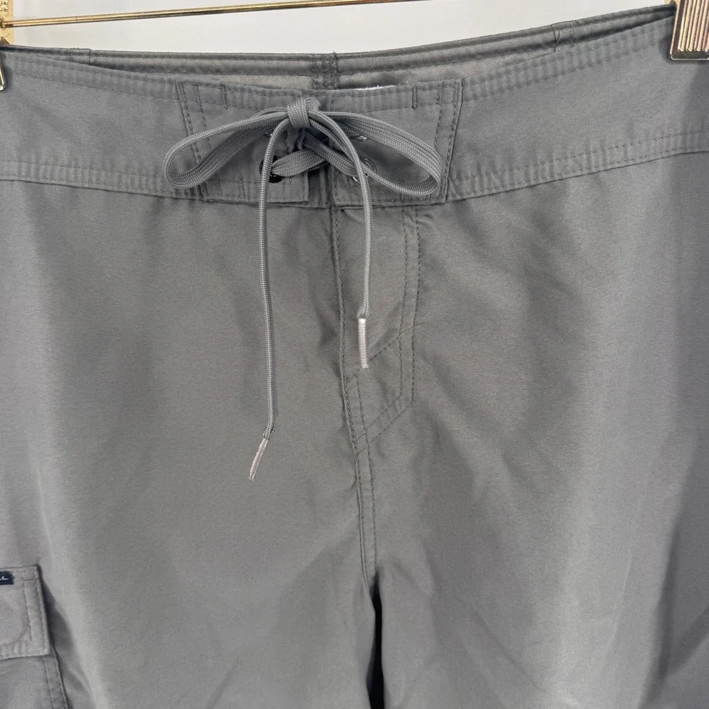 ONeill Mens Gray Cargo Board Shorts Swim Trunks Size 33 Solid Quick Dry Surf
